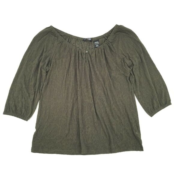 New York And Company Floral Print Blouse Top Small Dark Green Off The Shoulder - Picture 1 of 6